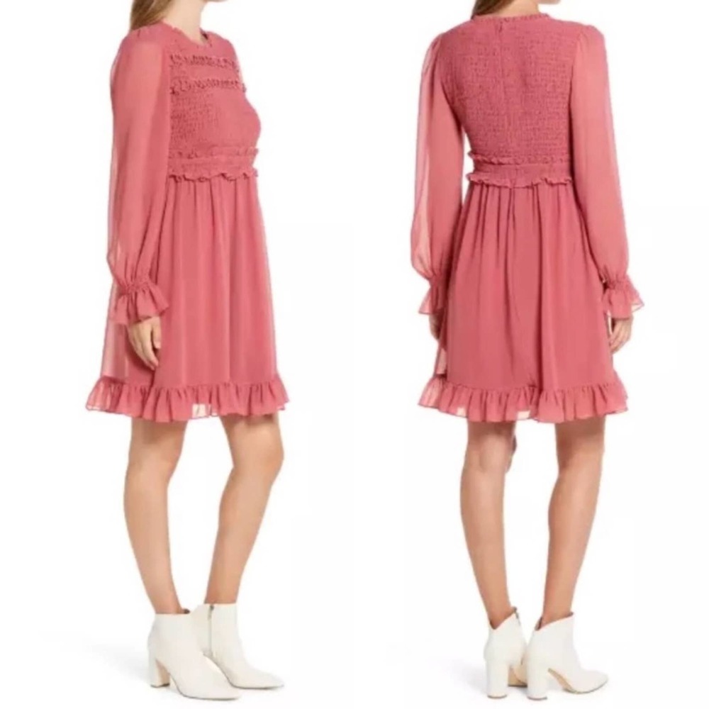 RACHEL PARCELL Pink Smocked Ruffle Dress Size Small